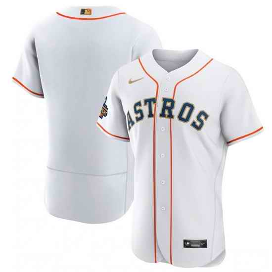 Men Houston Astros Blank White 2023 Gold Collection With World Serise Champions Patch Stitched Baseball Jersey